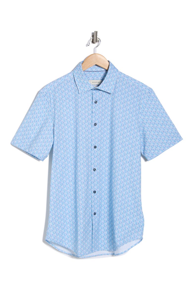 Geometric Short Sleeve Woven Button-Up Shirt, Alternate, color, AQUA