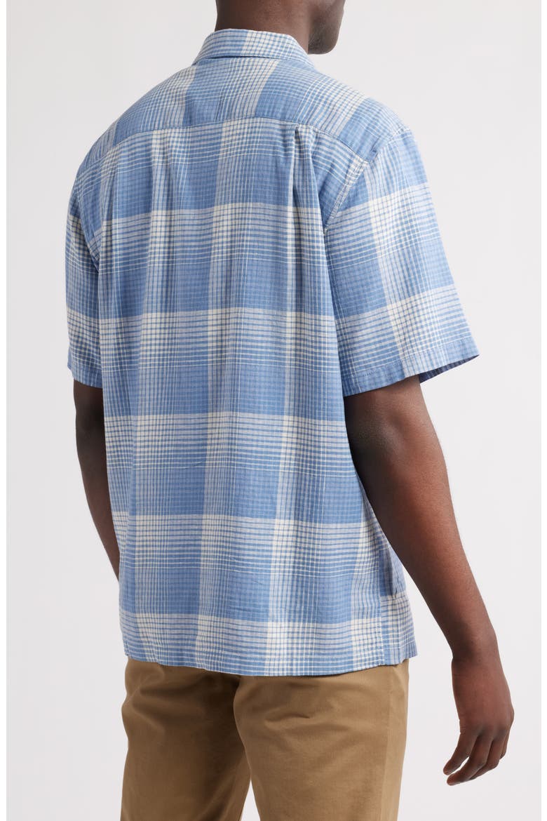 Plaid Linen Blend Camp Shirt, Alternate, color, BLUE/ WHITE OMBRE
