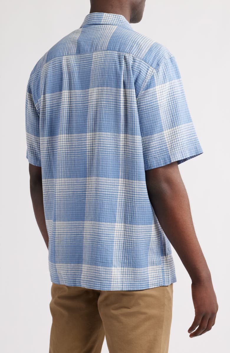 Pendleton Plaid Linen Blend Camp Shirt, Alternate, color, Blue/ White Ombre