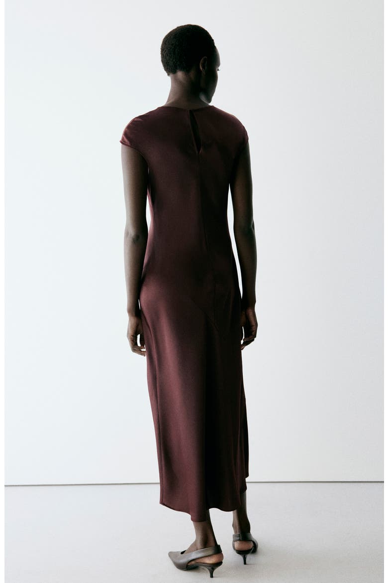 Satin Midi Dress, Alternate, color, BROWN