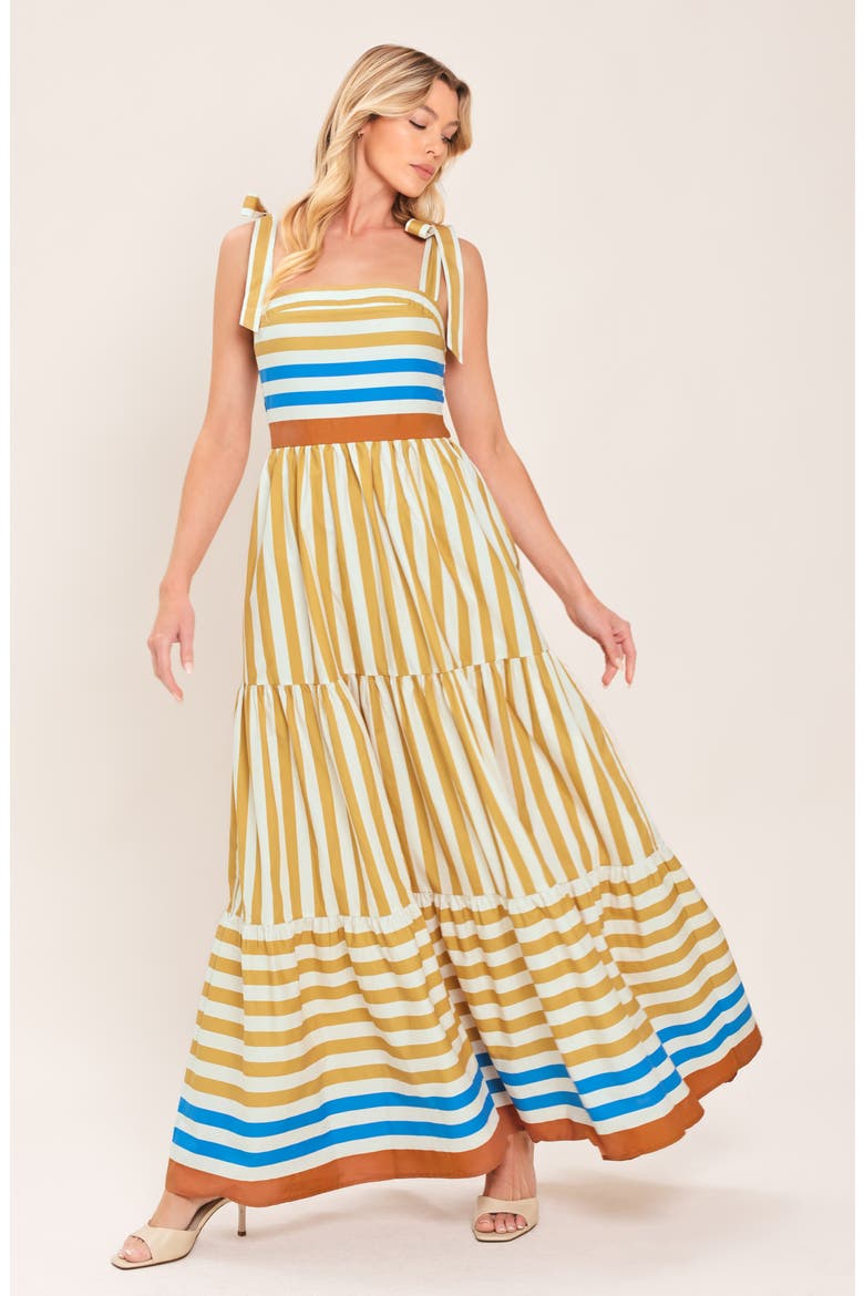 Stripe Tiered Cotton Maxi Sundress, Alternate, color, BEIGE/ MULTI