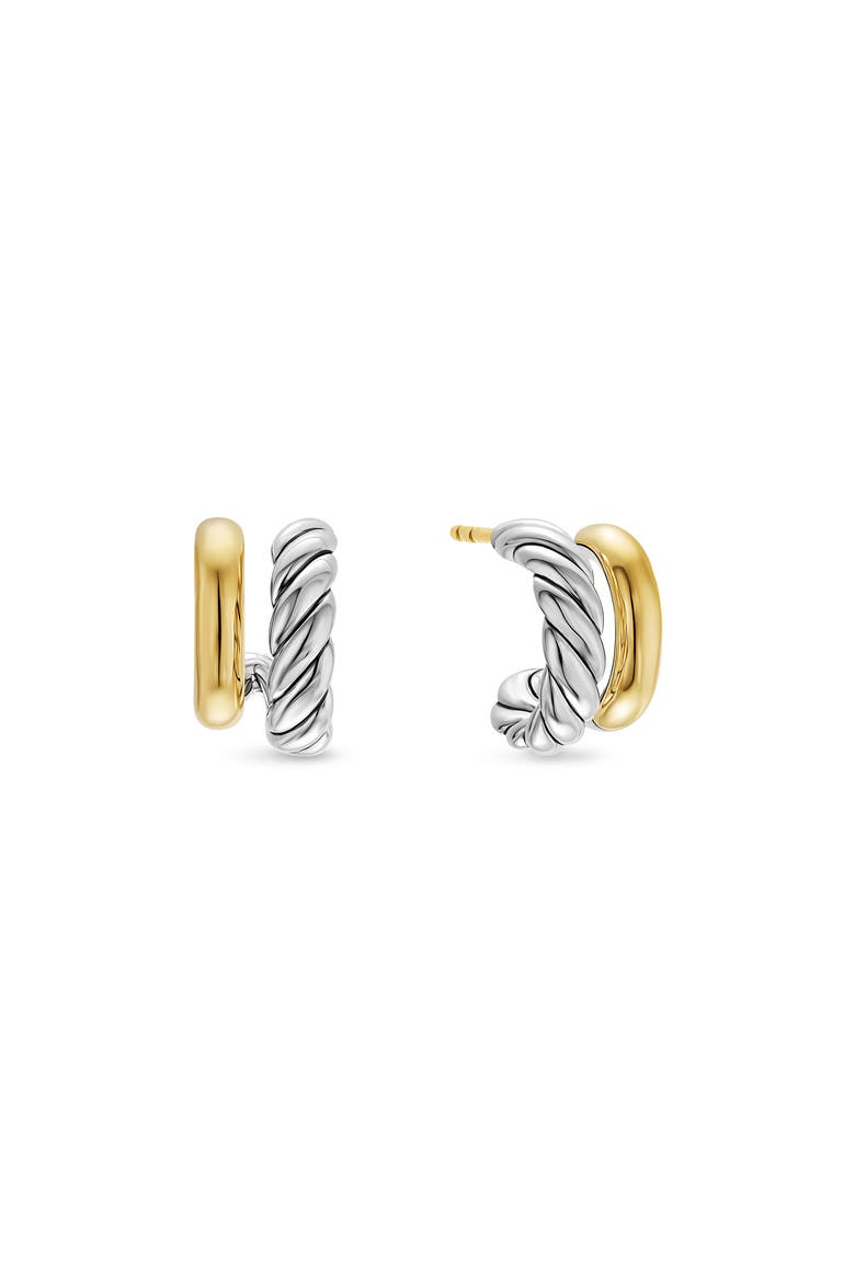 DY Mercer® Double Hoop Huggie Earrings in Sterling Silver with 18K Yellow Gold, 7.8mm, Main, color, SILVER/ GOLD