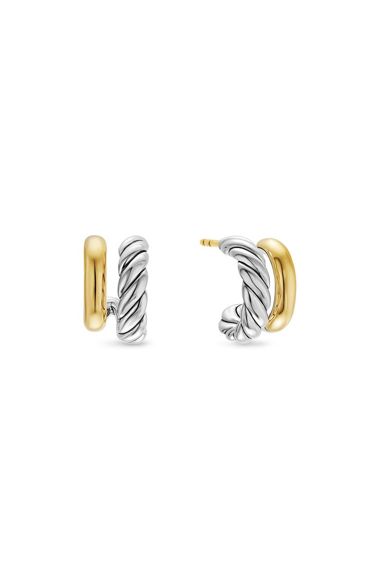 David Yurman DY Mercer<sup>®</sup> Double Hoop Huggie Earrings in Sterling Silver with 18K Yellow Gold, 7.8mm, Main, color, Silver/ Gold