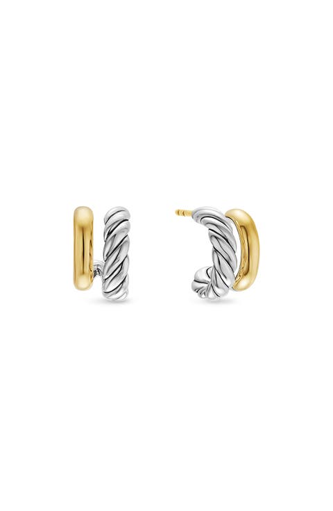 DY Mercer® Double Hoop Huggie Earrings in Sterling Silver with 18K Yellow Gold, 7.8mm