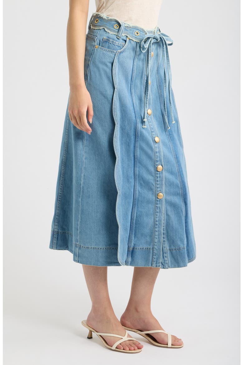 Tie Waist Denim Midi Skirt, Alternate, color, DENIM