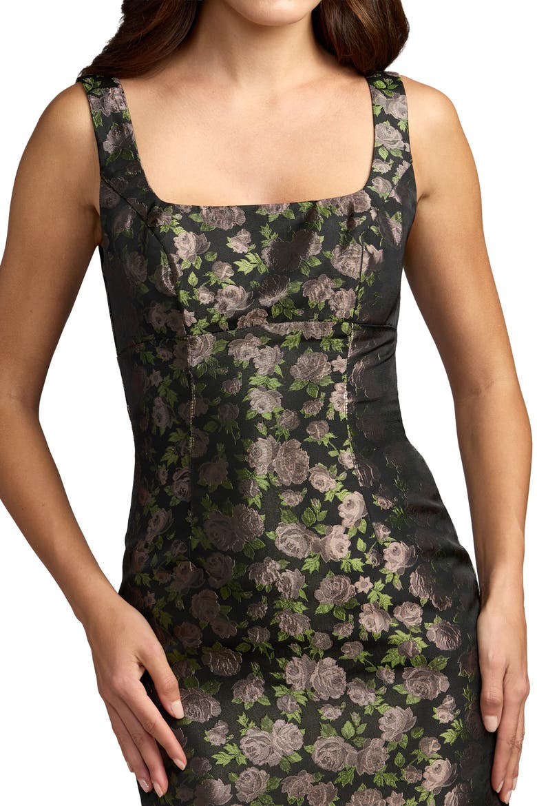 Sleeveless Floral Brocade Midi Dress, Alternate, color, Black Multi
