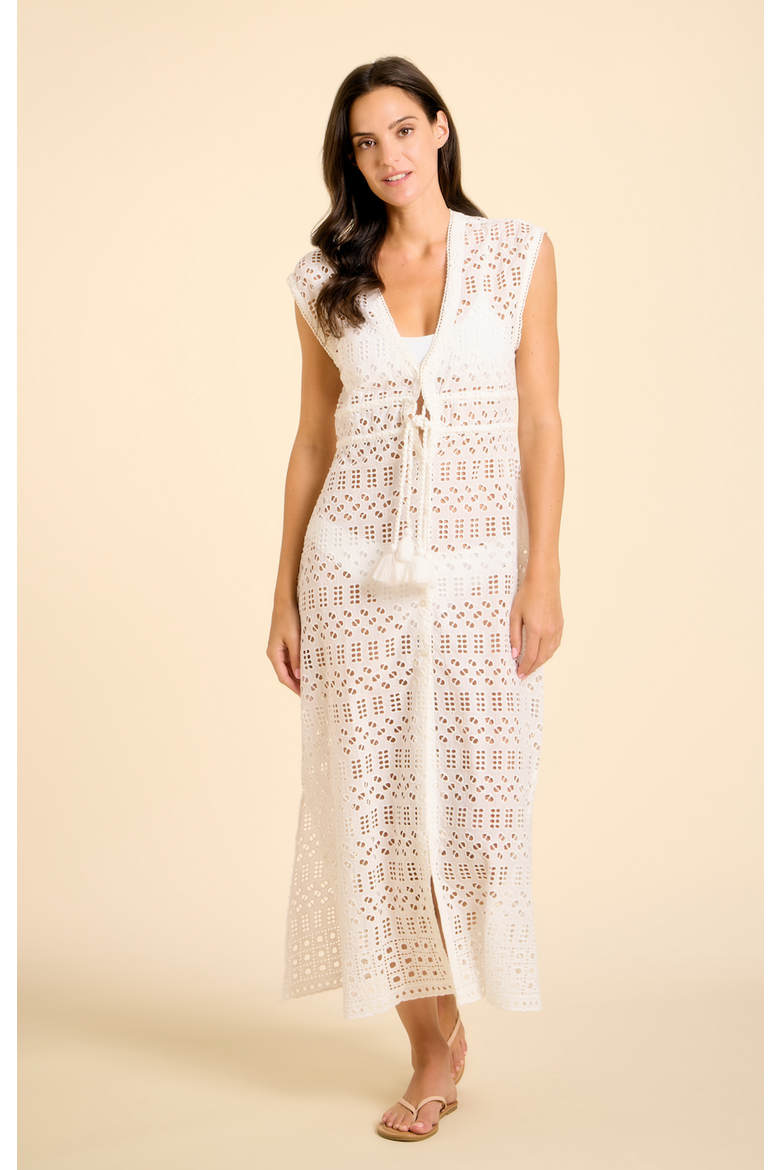 Fontelina Cap Sleeve Eyelet Cover-up, Main, color, White