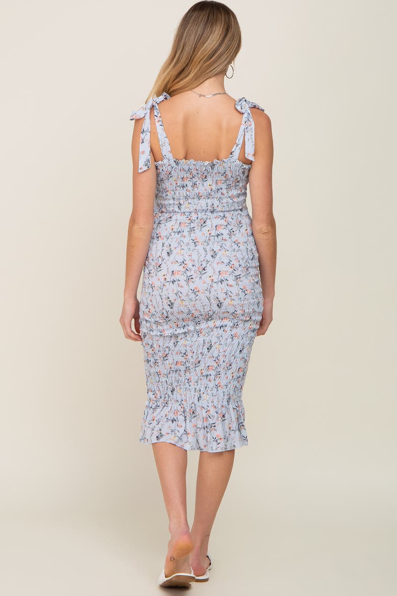 Floral Smocked Fitted Dress, Alternate, color, Light Blue