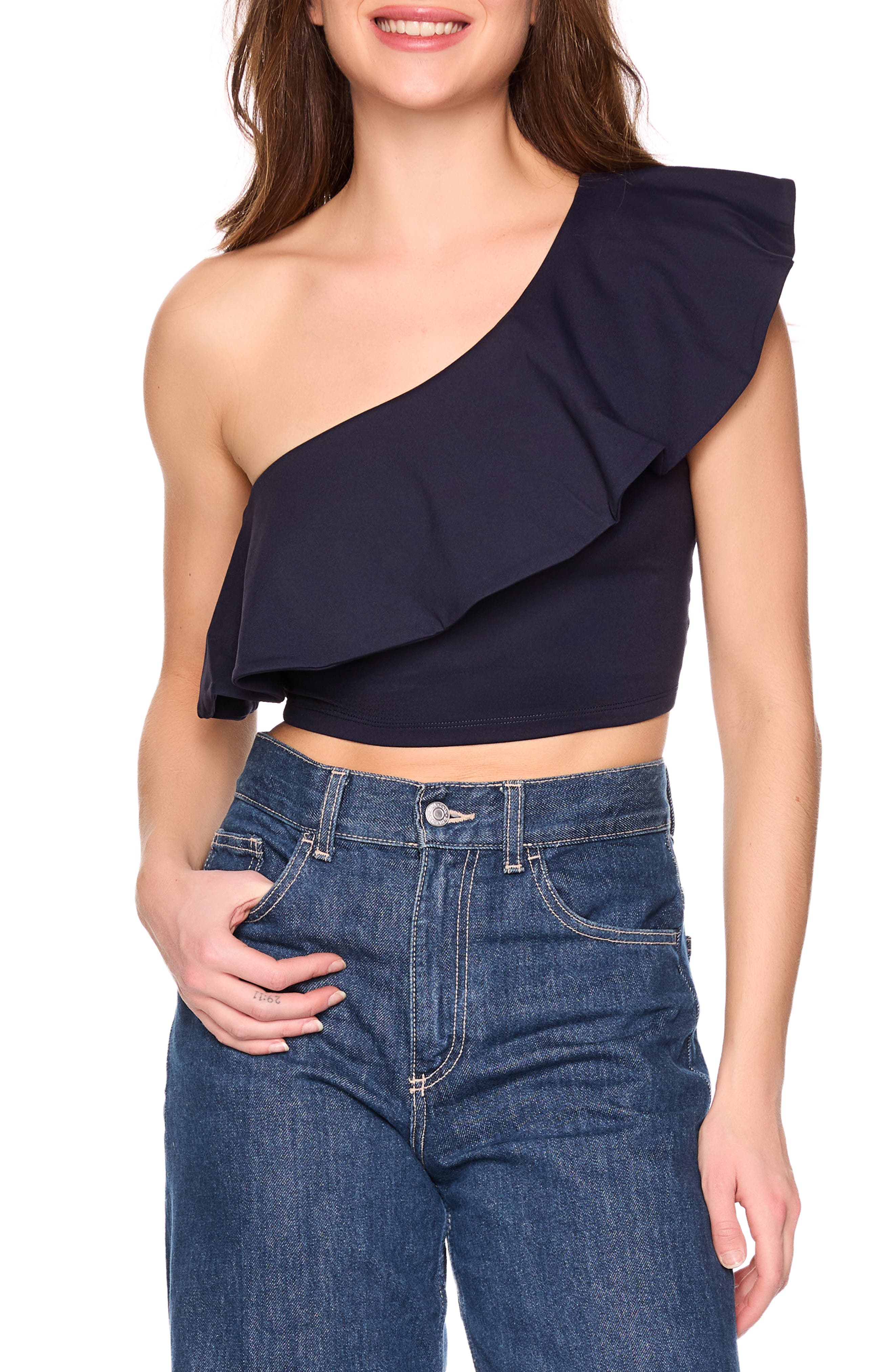 Susana Monaco Flutter One-Shoulder Crop Top