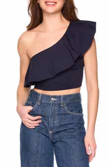 Susana Monaco Flutter One-Shoulder Crop Top