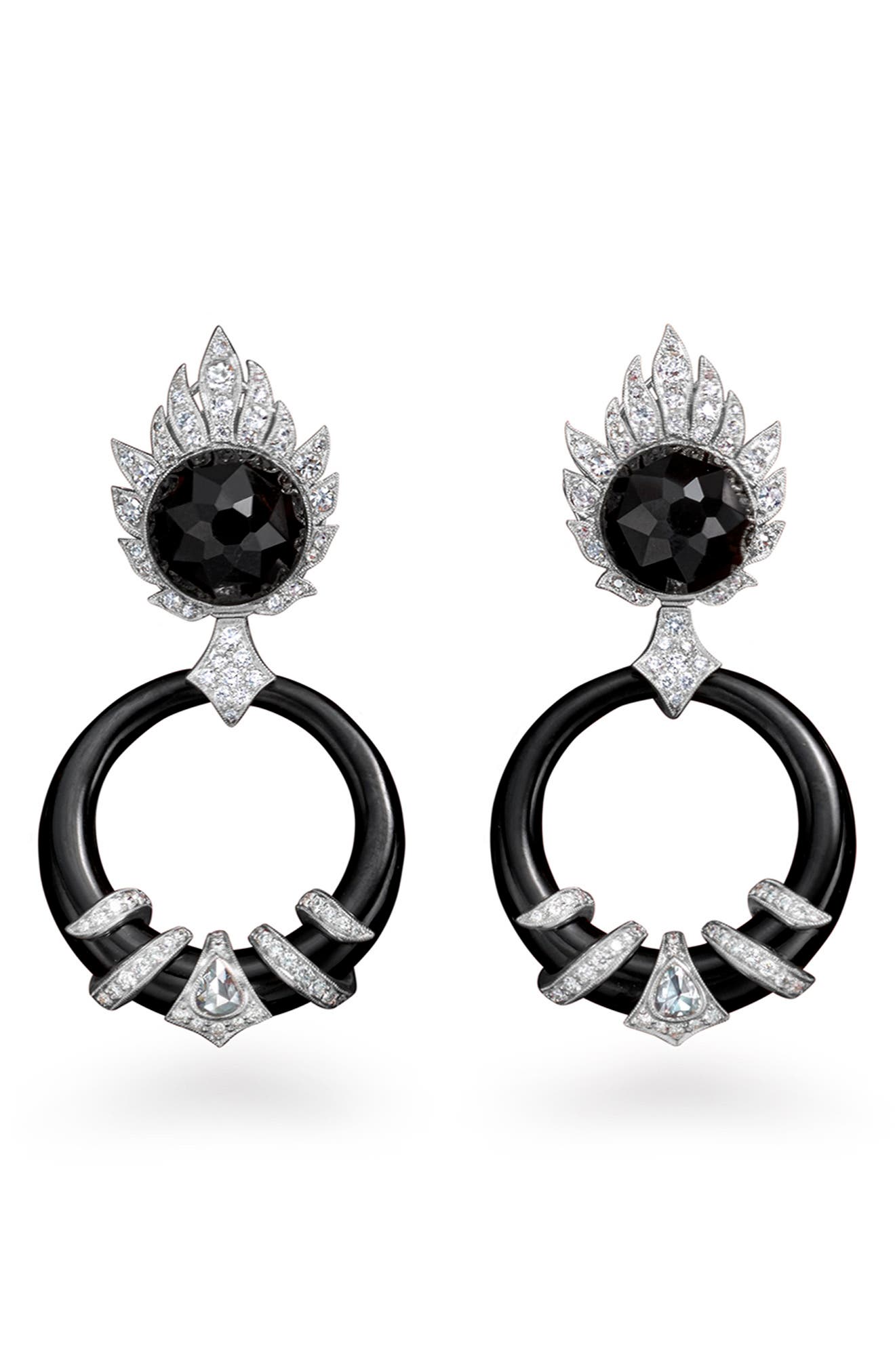 Fred Leighton Onyx, Black Jade & Diamond Coil Doorknocker Earrings In Platinum