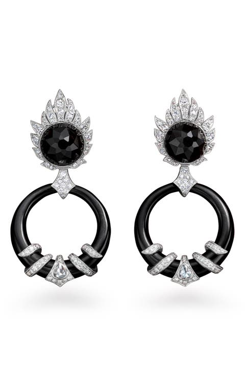 Onyx, Black Jade & Diamond Coil Doorknocker Earrings