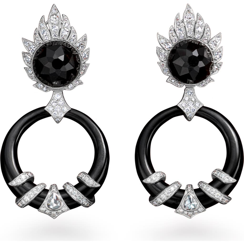 Fred Leighton Onyx, Black Jade & Diamond Coil Doorknocker Earrings In Platinum
