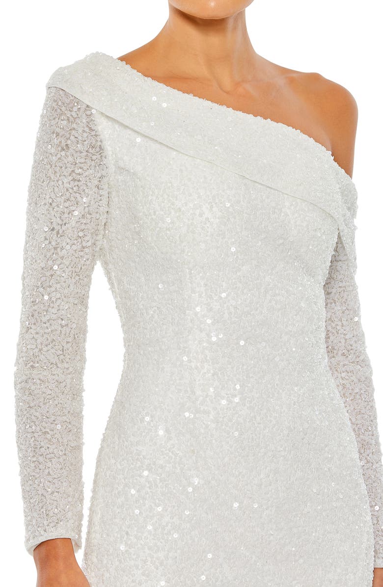 Mac Duggal Sequin One-Shoulder Long Sleeve Trumpet Gown, Alternate, color,