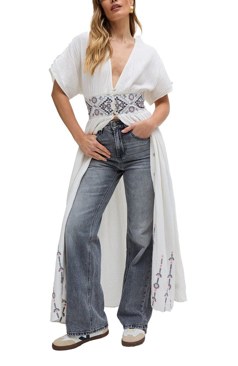 Raffya Sally Ann Button Down Embroidery Maxi Dress, Alternate, color, White