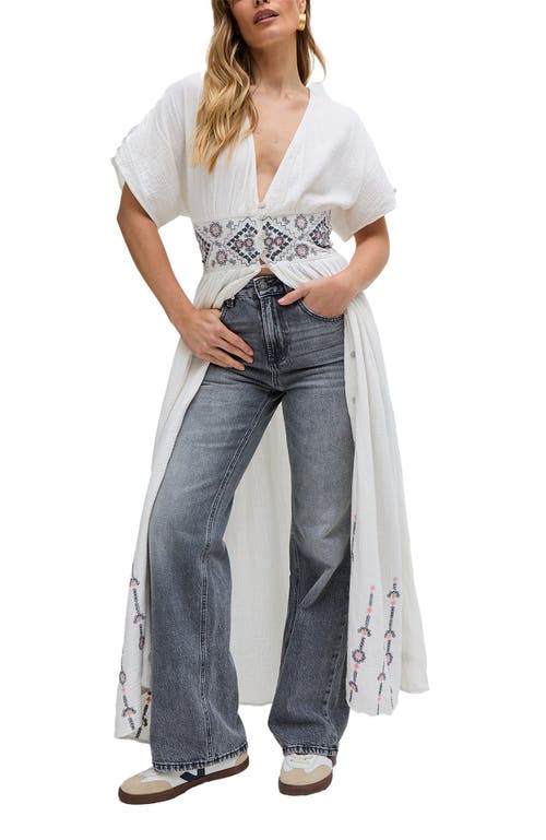 Raffya Sally Ann Button Down Embroidery Maxi Dress In White