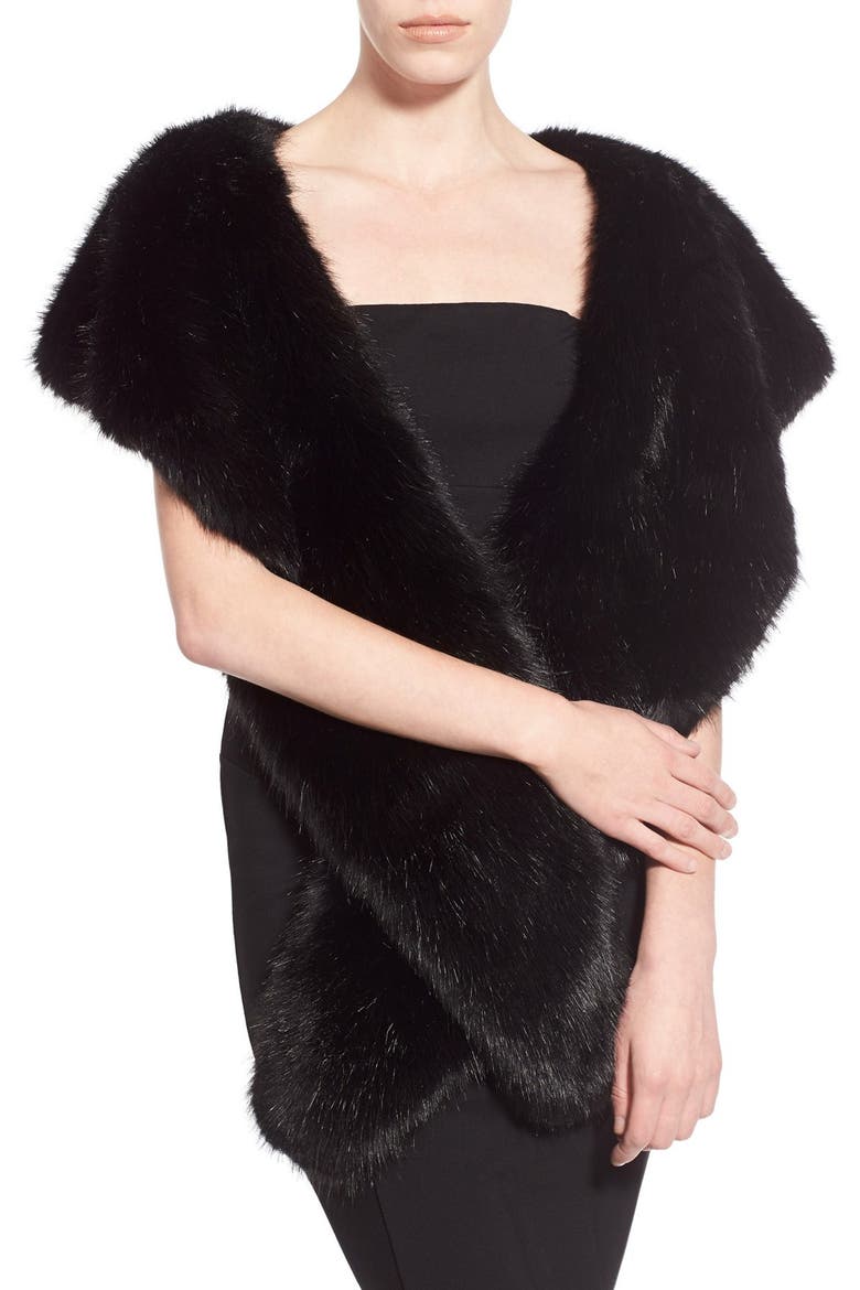 Faux Fur Stole, Main, color, BLACK