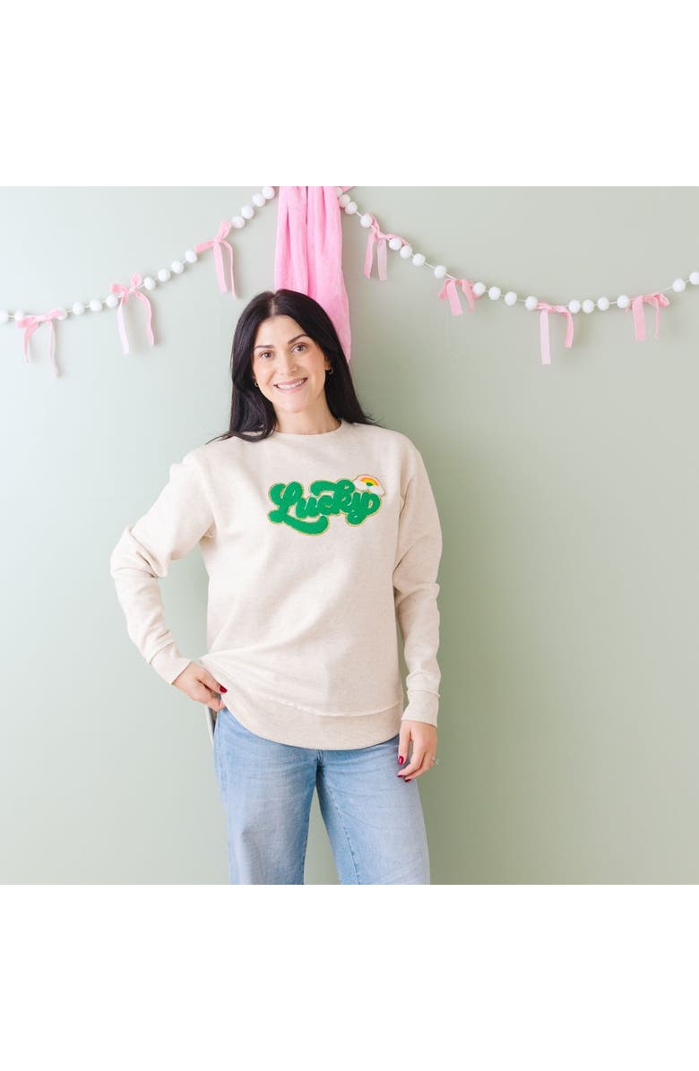 Sweet Wink Lucky Rainbow Patch St. Patrick's Day Adult Sweatshirt, Alternate, color, 