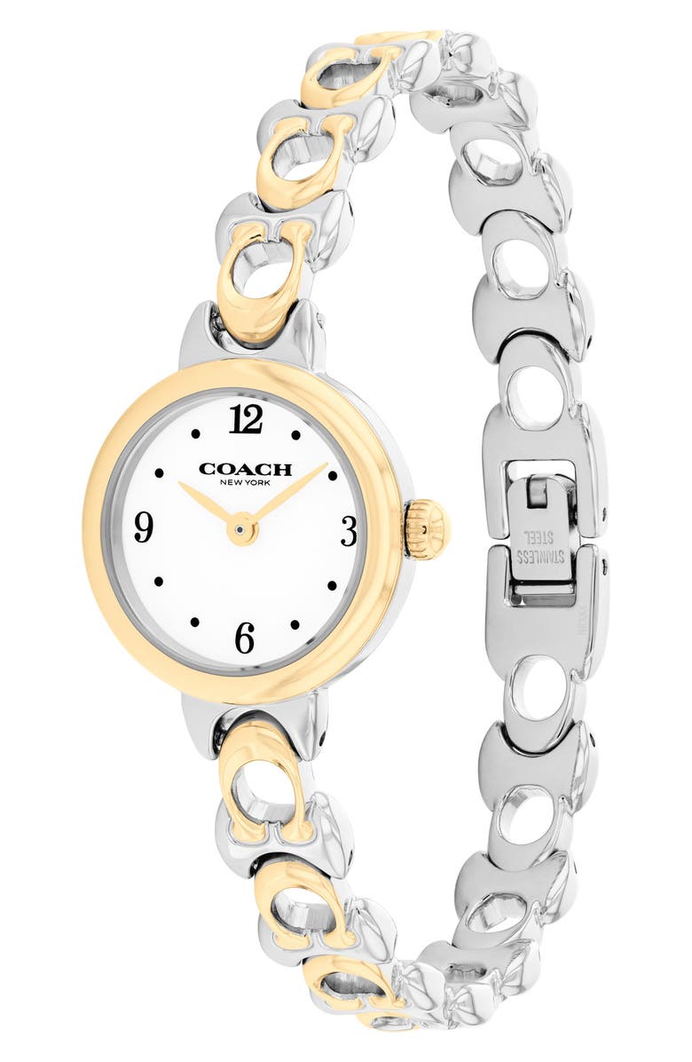 COACH Iris Two-Tone Bracelet Watch, 22.5mm, Alternate, color, White/ Silver/ Gold