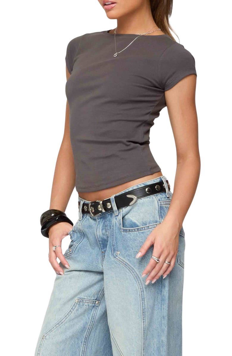 EDIKTED Oliana Rib Boat Neck T-Shirt, Alternate, color, Dark-Gray