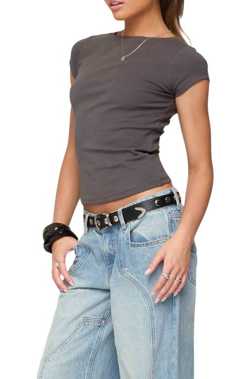 Edikted Oliana Ribbed Boat Neck T-shirt In Gray