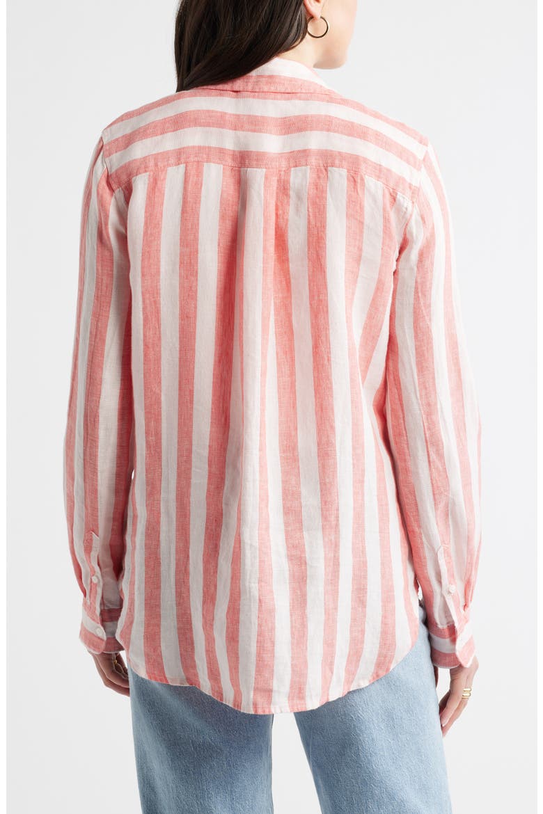 Casual Linen Button-Up Shirt, Alternate, color, PINK- CORAL CABANA STRIPE