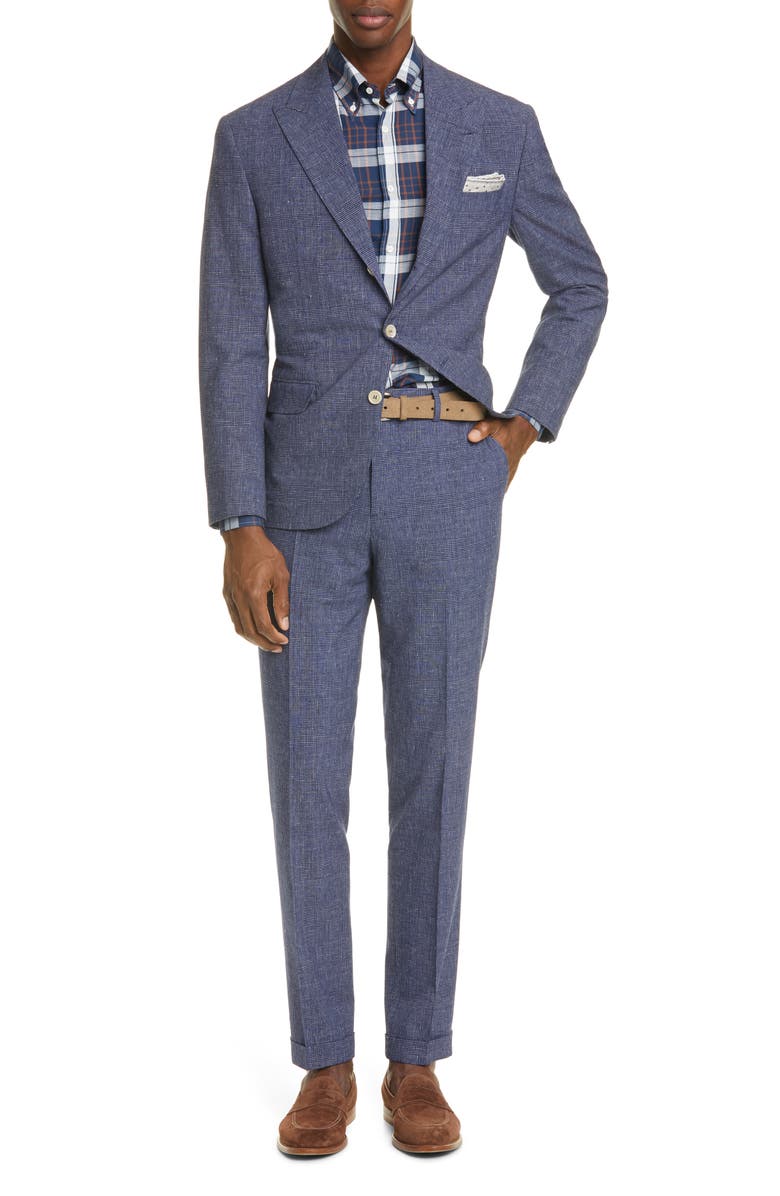 Brunello Cucinelli Glen Plaid Wool & Linen Suit, Main, color, 