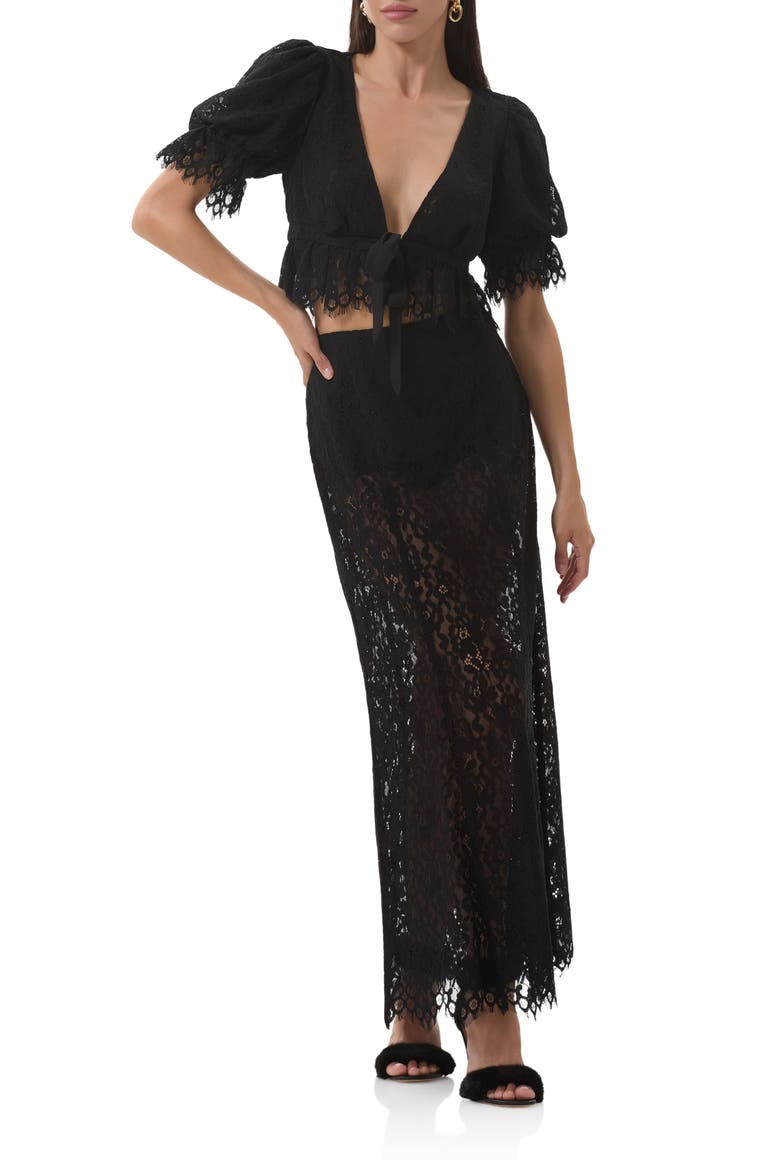 Oxford Semisheer Lace Maxi Skirt, Alternate, color, NOIR