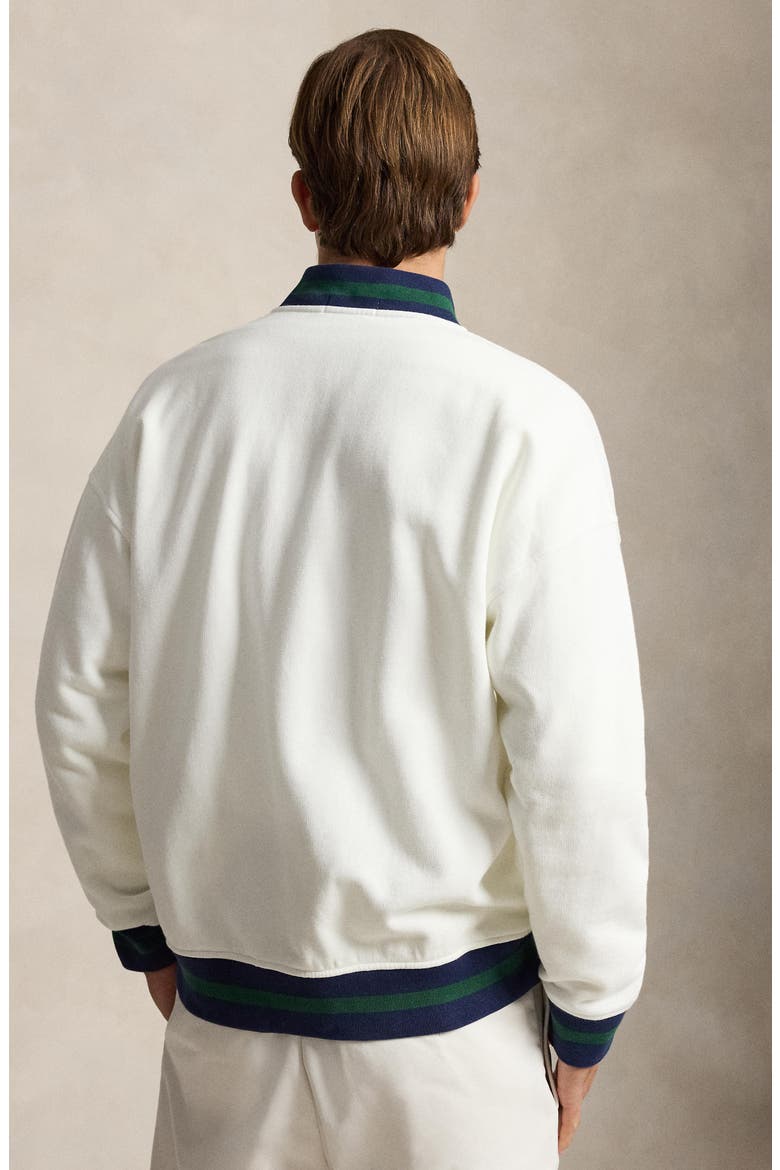 Relaxed Fit Fleece Baseball Jacket, Alternate, color, WHITE