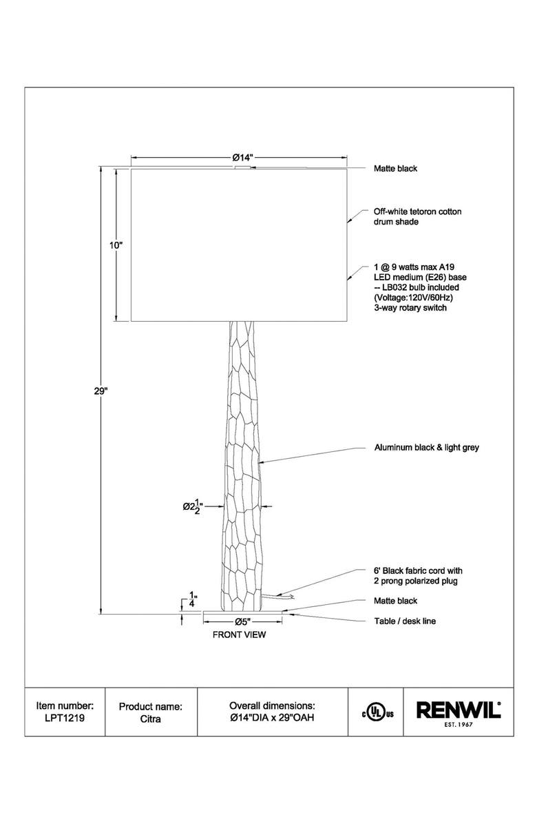 Renwil Citra Table Lamp, Alternate, color,