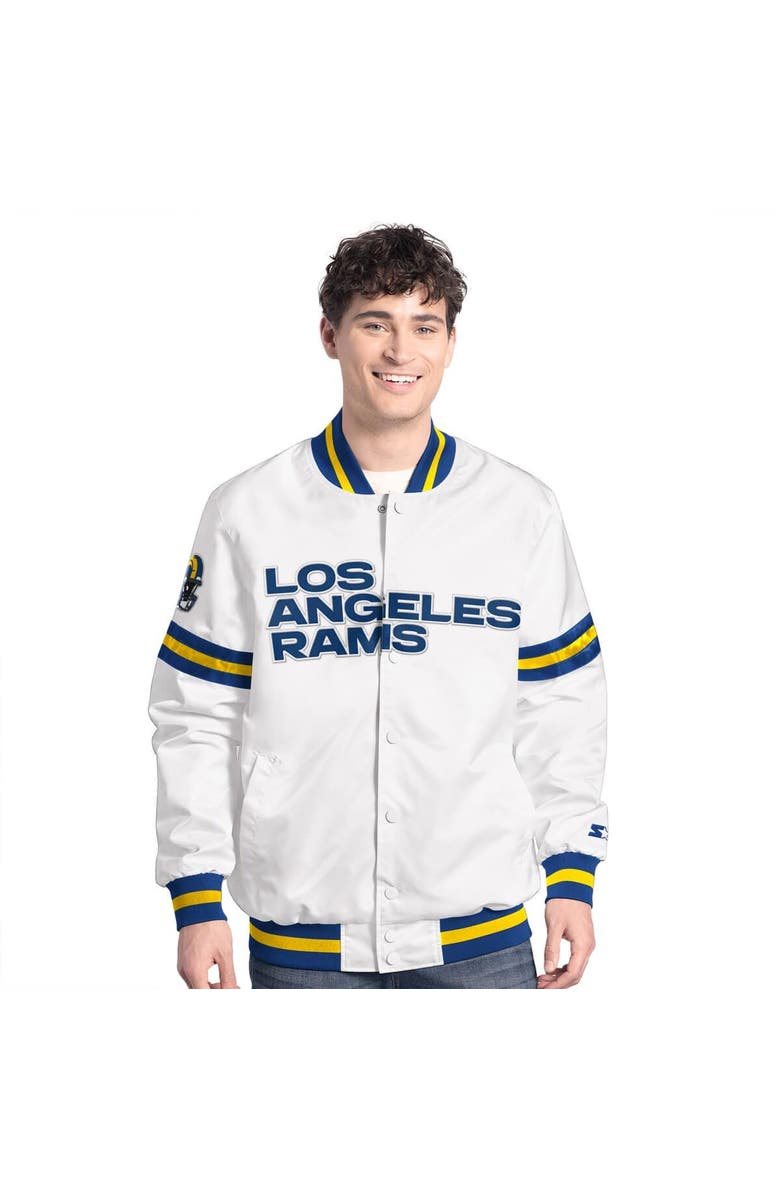 STARTER Men's Starter  White Los Angeles Rams Scout Full-Snap Varsity Jacket, Main, color, White