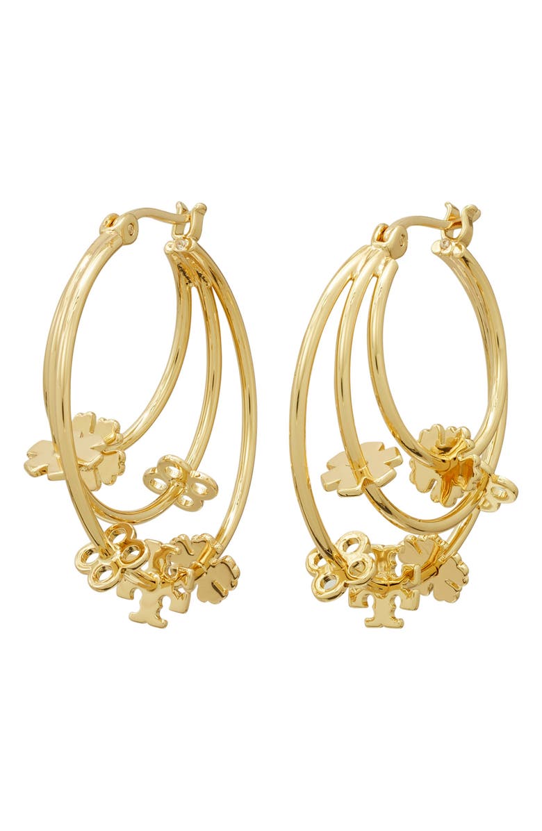 Tory Burch Kira Clover Triple Hoop Earring, Main, color,