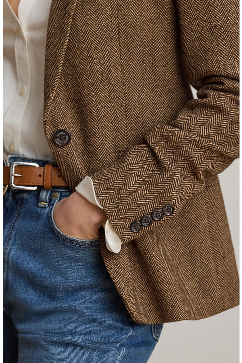 Herringbone Blazer, Alternate, color, BROWN/ MULTI