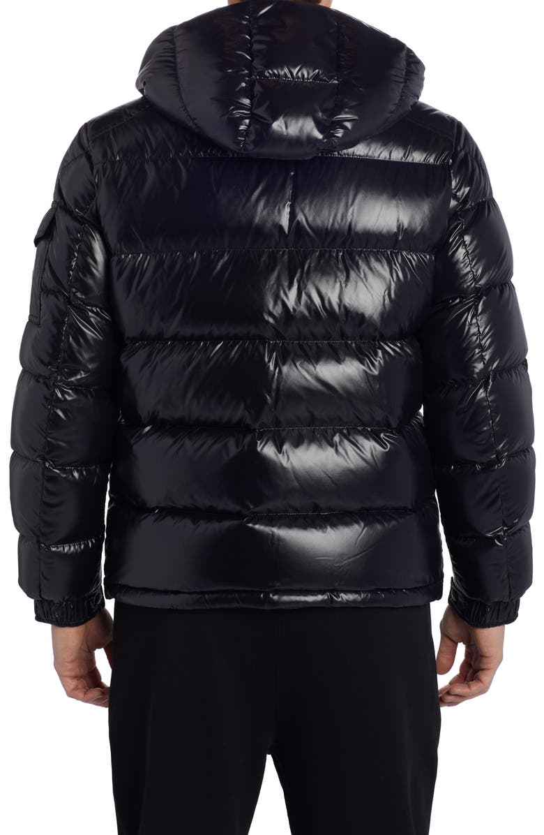 Moncler Maya Lacquered Down Jacket, Alternate, color, Black/ Black
