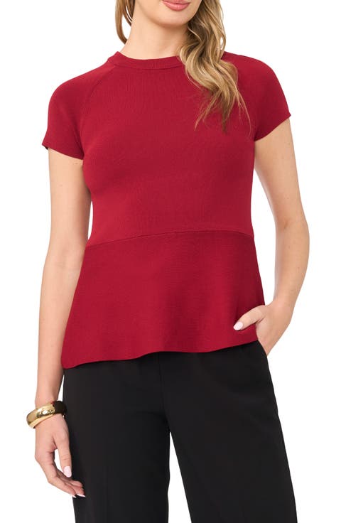 Short Sleeve Ribbed Peplum Sweater
