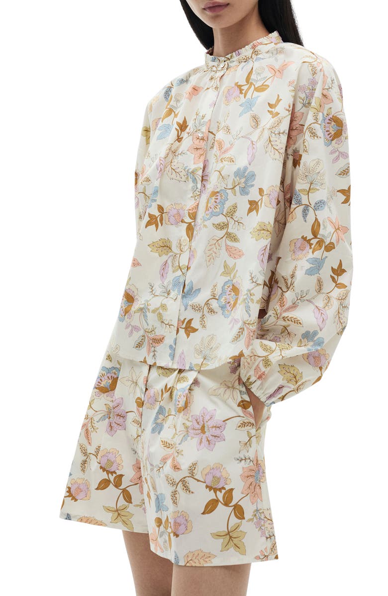 MANGO Floral Pleat Shorts, Alternate, color, Ecru