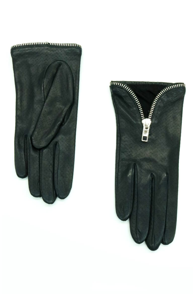 Zip Cuff Leather Gloves, Main, color, CINCILLA
