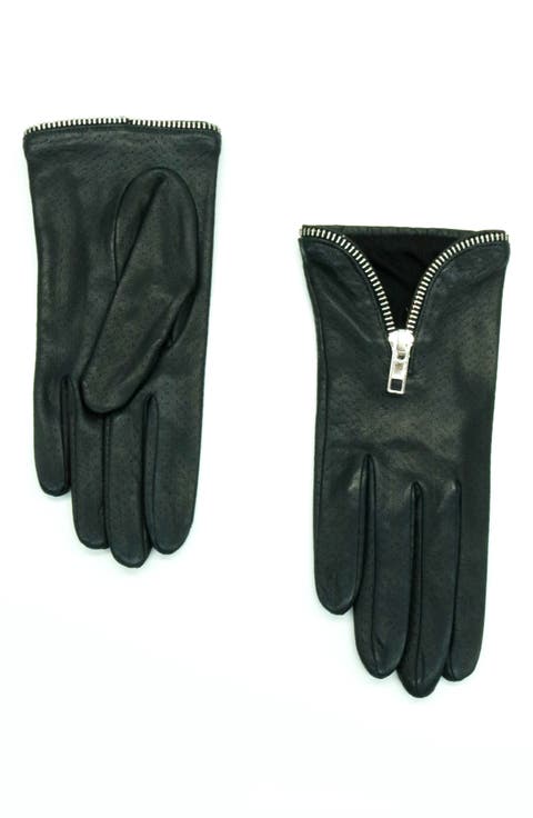 Zip Cuff Leather Gloves