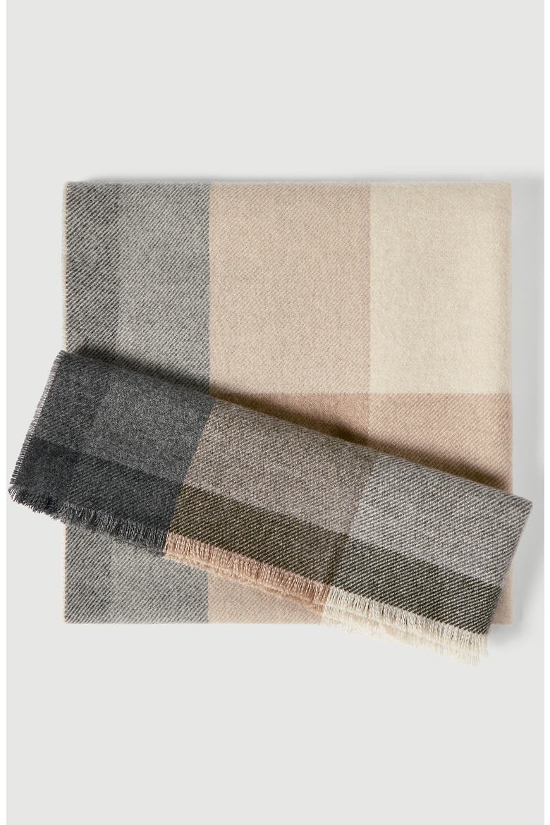 Wool and cashmere checked twill scarf, Alternate, color, Beige