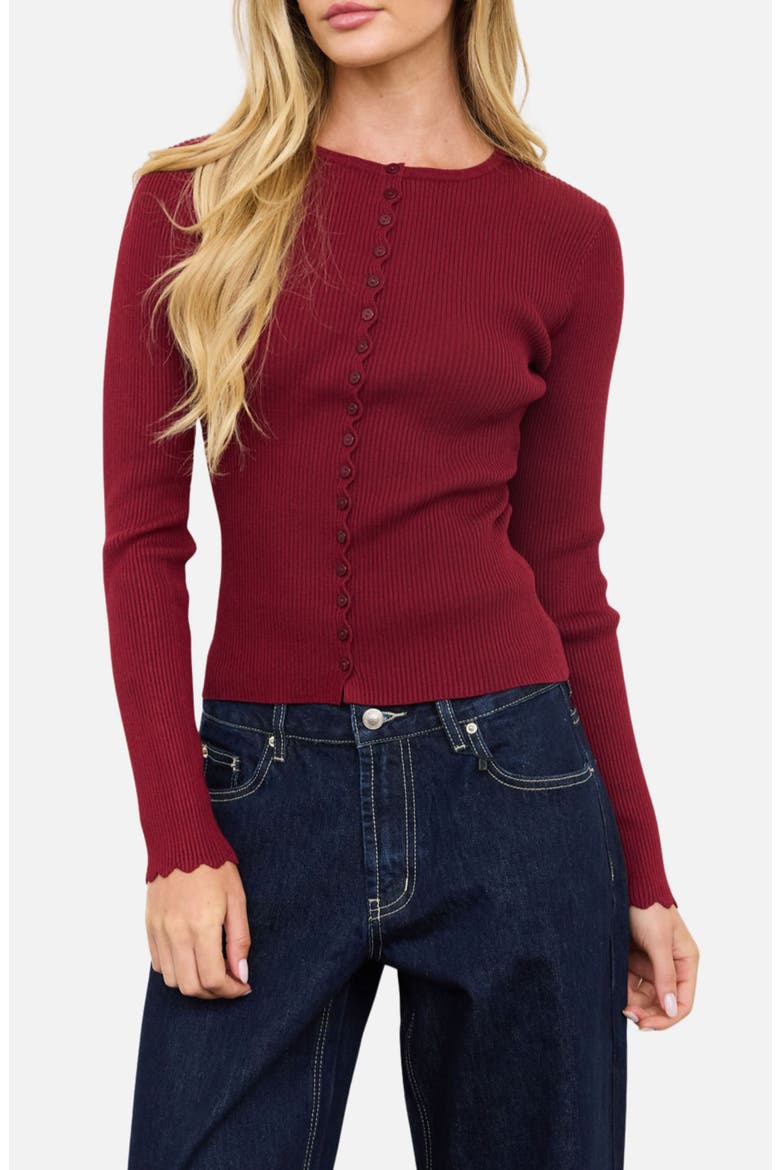 Scalloped Rib Cardigan, Main, color, DEEP RED