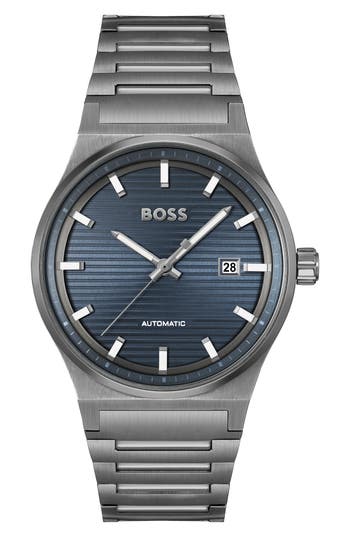 Hugo Boss Men Candor Auto Automatic Ionic Plated Gray Steel Watch 41mm