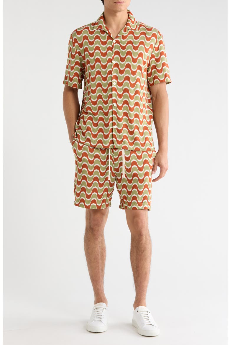 Relaxed Fit Wave Print Camp Shirt & Shorts Set, Main, color, RUST
