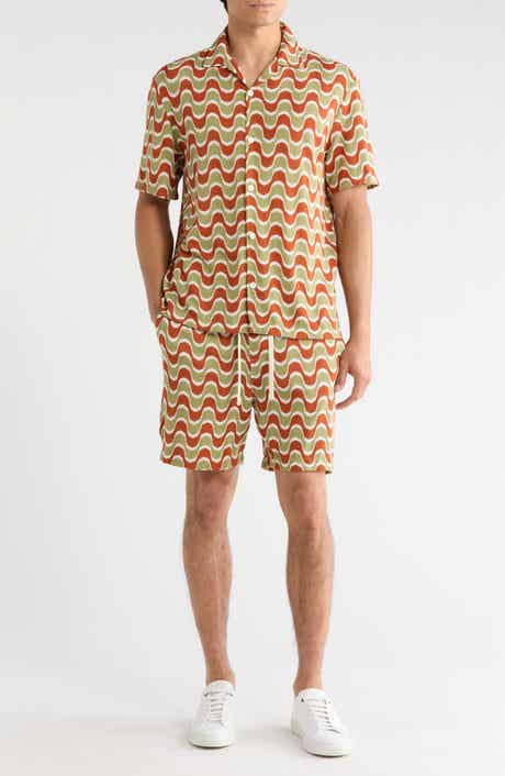 DENIM AND FLOWER Relaxed Fit Wave Print Camp Shirt & Shorts Set