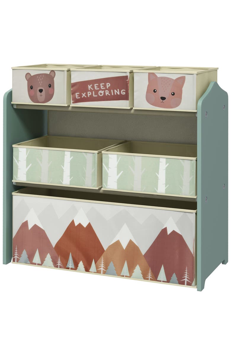 Qaba Toy Organizer with 6 Storage Bins, Kids Bedroom Storage Unit, Main, color, Green