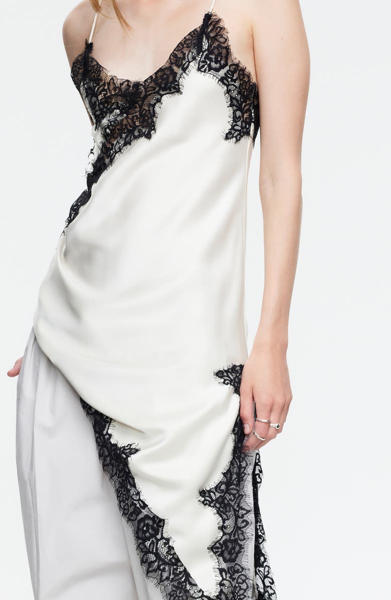 LIONESS Emerging Lace Trim Asymmetric Slipdress, Alternate, color, Porcelain