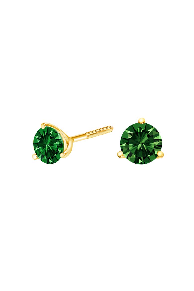 14K Gold 2.0 Cttw 3-Prong Martini Set Lab Grown Green Diamond Solitaire Stud Earrings, Alternate, color, Yellow