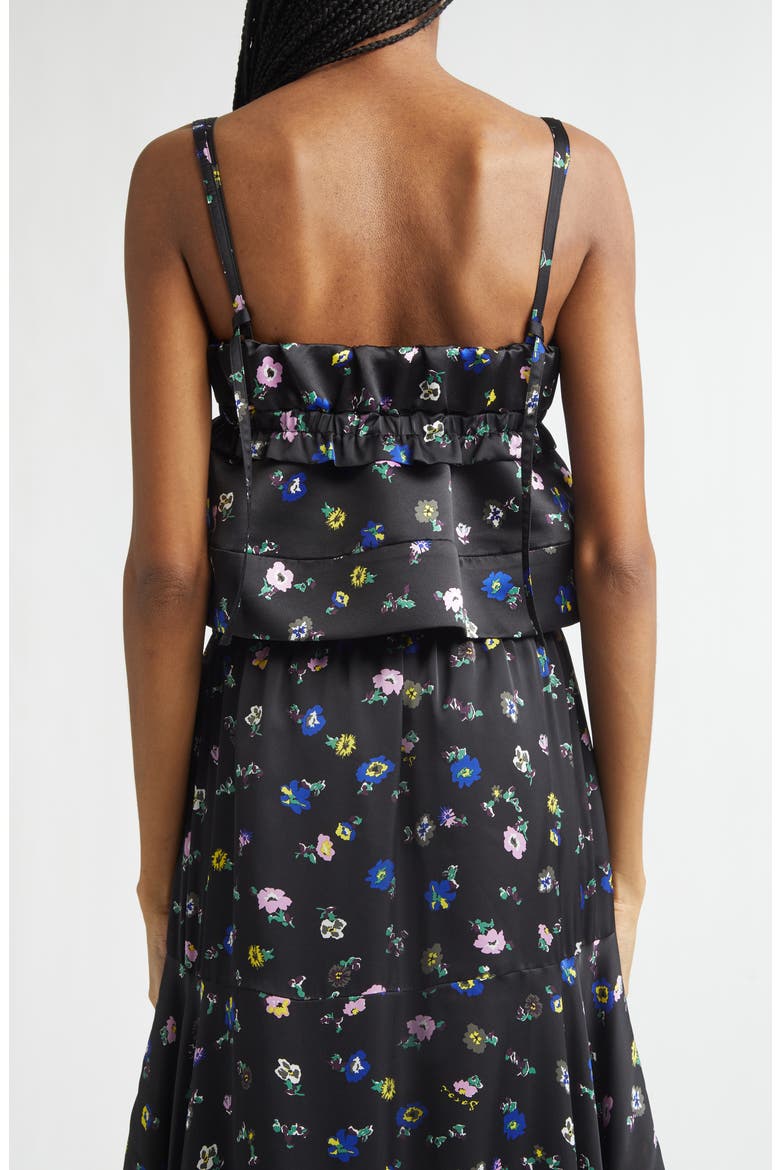 Floral Print Crop Satin Camisole, Alternate, color, BLACK