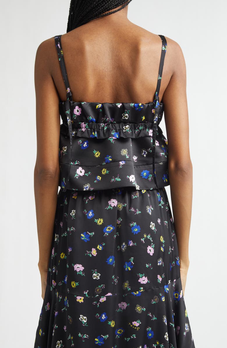 Sacai Floral Print Crop Satin Camisole, Alternate, color, Black