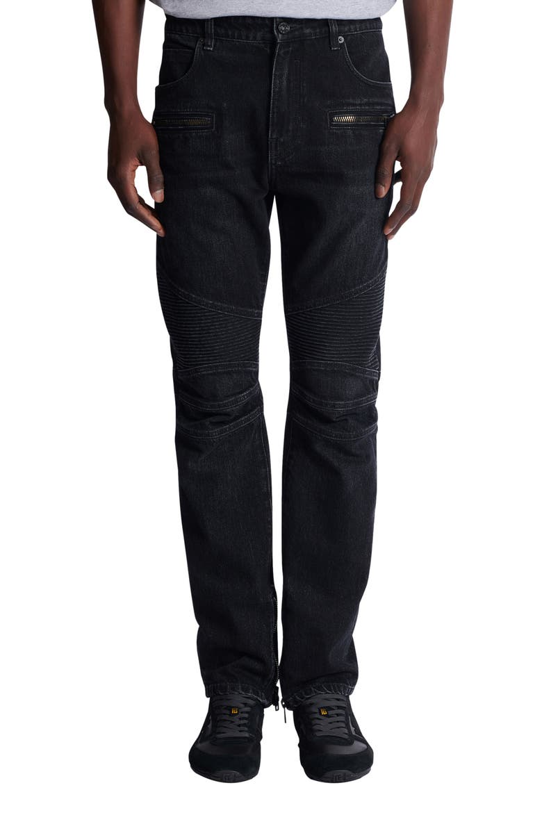 Balmain Biker jeans in black vintage denim, Alternate, color, Black