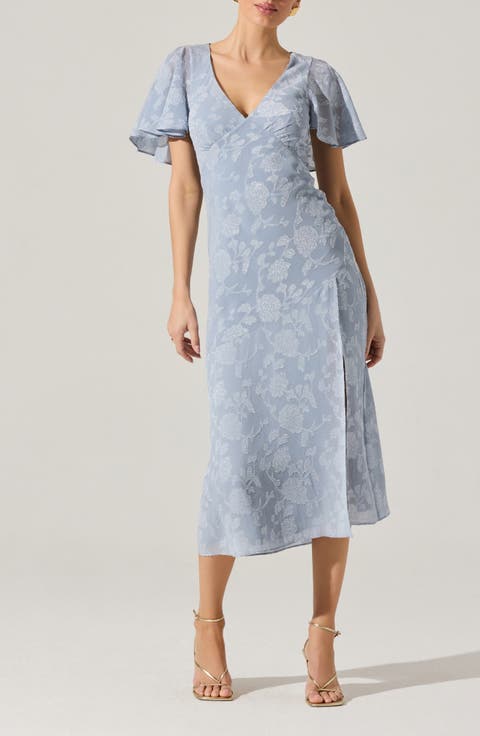 Floral Flutter Sleeve Cutout Back Midi Dress